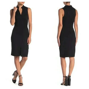 MAX & ASH Split Neck Ruffle Trim Bodycon Dress
